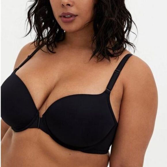 Torrid Curve Perfect T-Shirt Front-Close Lightly Lined Bra Size 46DD‎ 46E Black - Picture 1 of 7